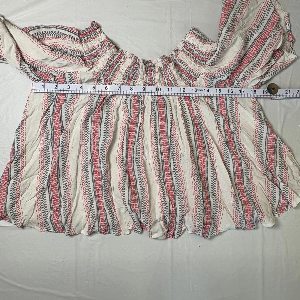 Ocean Drive Womens Off Shoulder Smocked Striped Crop Top Nautical Red Blue Large